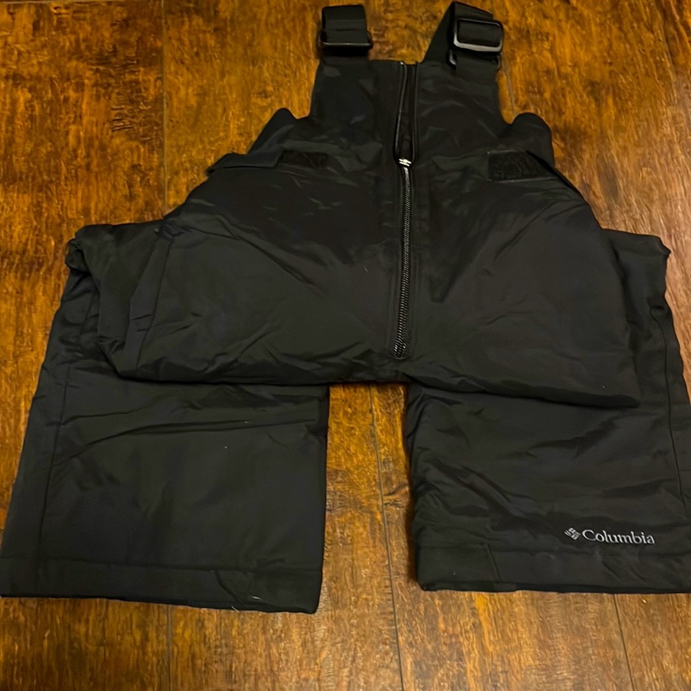 Columbia bib overalls.